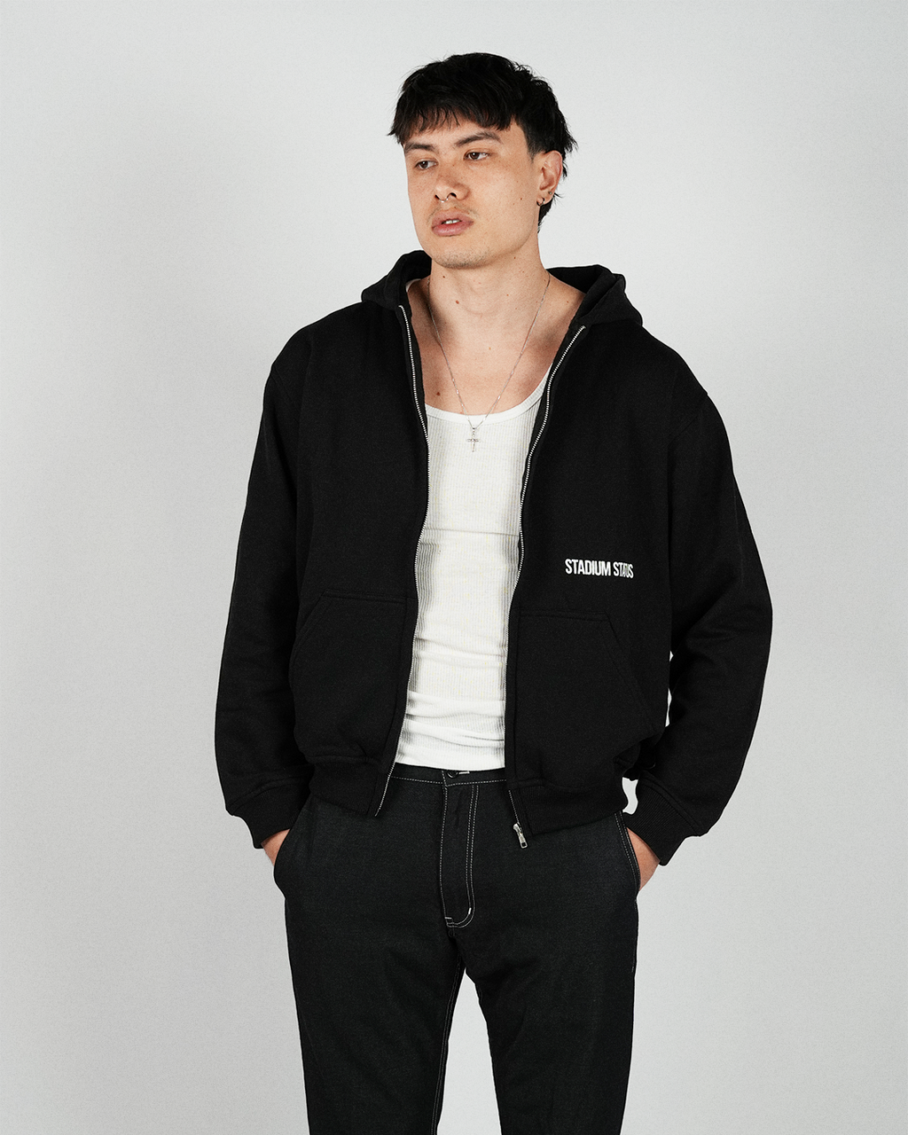 SS ZIPPED HOODIE - BLACK